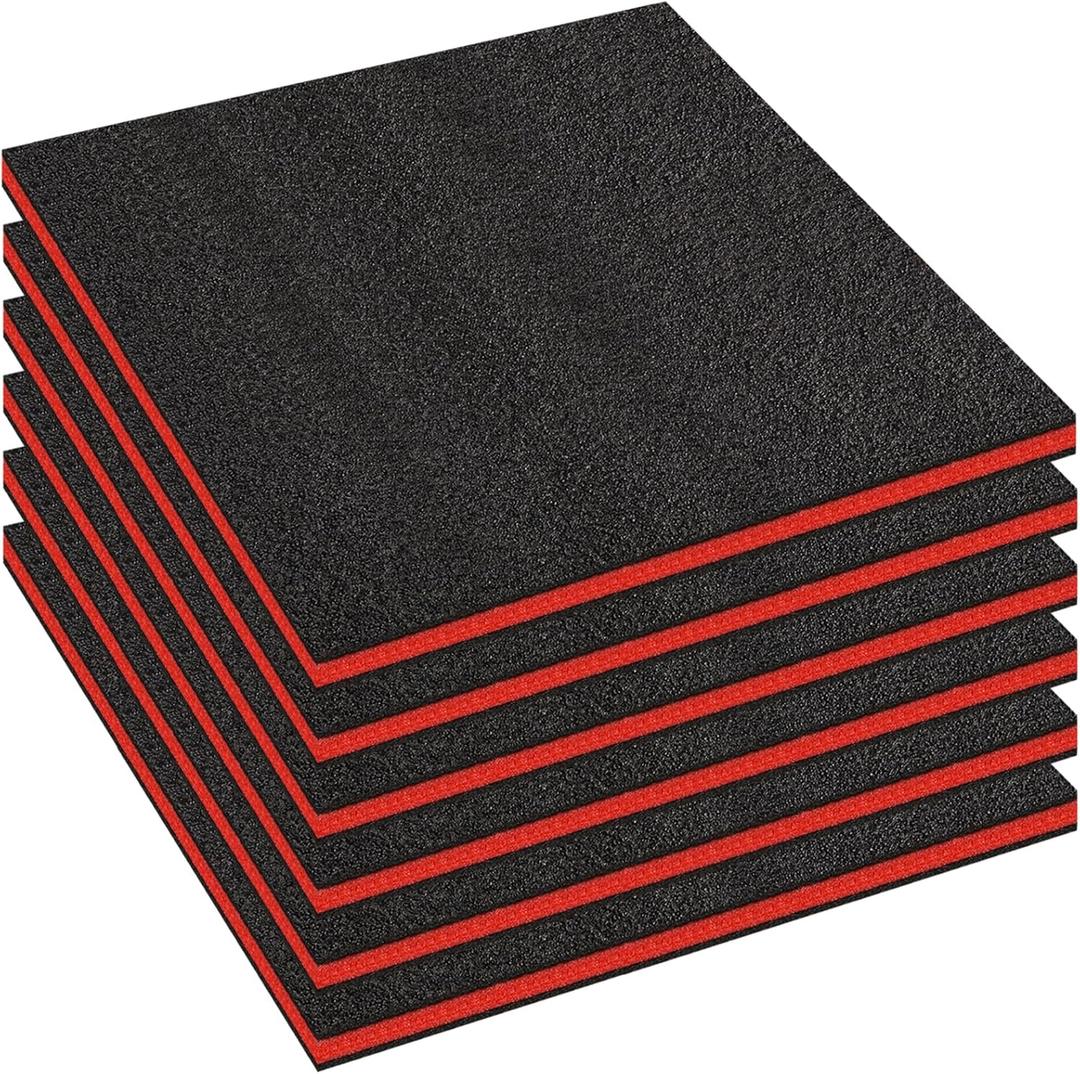 6 Pcs Tool Box Foam Inserts for Cases, 24 x 24 x 1 Inch Tool Box Liner Polyethylene Tool Foams Sheets Toolbox Kaizen Organizer and Storage Shadow (Red, Black)