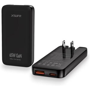 65W Flat USB c Wall Charger,Folding Travel Dual Port USB Wall Charger, for Laptops, Tablets, Phones, Black (Black-New)