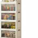 217QT Stackable Storage Bins with Lids & Rack, 5 Tier Large Capacity Foldable Storage Cabinet, Clear Collapsible Pantry Organizer for Home, Kitchen, Bathroom, Dorm, Office, Clear, 5 Tier 43.5QT