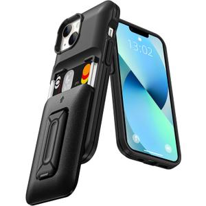 SAMONPOW for iPhone 13 Case / 14 Case Wallet with Card Holder [3 Cards] & Stand Heavy Duty Protective Shockproof Hidden Card Slot Wallet Phone Case for iPhone 13 14 for Women Men, Black