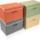 Storage Bins with Lid, Foldable Clothing Storage Box case with Handle for Books, Closet, Bedroom, Home, 4 Color Set A, 15L x 10W x 10H inch