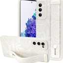 OOK Compatible with Samsung Galaxy S20FE 5G Flower Case with Wrist Strap, White Flowers Floral Silicone Shockproof Protection Slim TPU Cover with Camera Protective for Women Girls