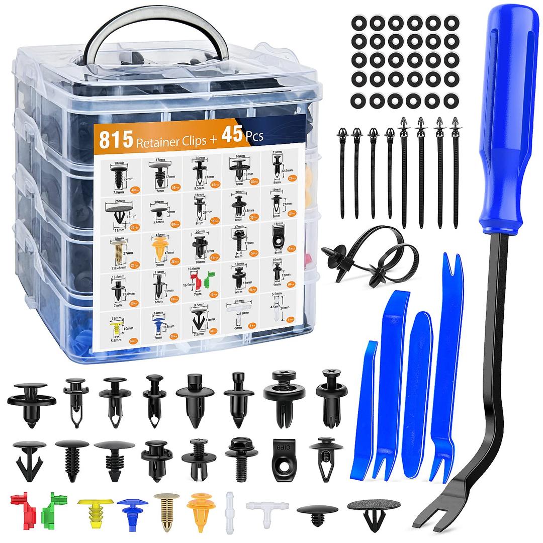 GOOACC 860Pcs Car Push Retainer Clips & Auto Fasteners Assortment -26 Most Popular Sizes Nylon Bumper Fender Rivets with 10 Cable Ties and Fasteners Remover for Toyota GM Ford Honda Chevy