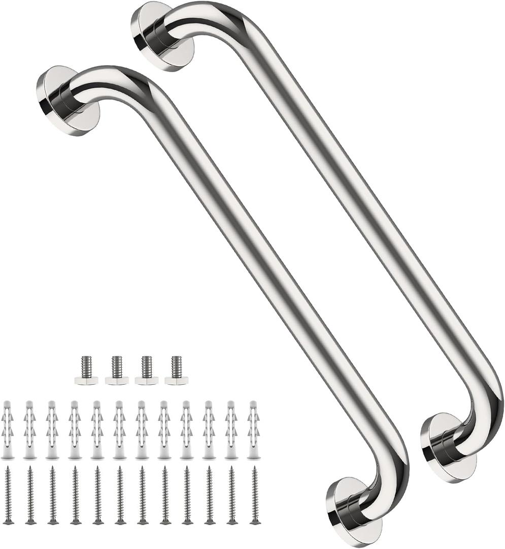 2 Pack 16 Inch Shower Grab Bar, ZUEXT Chrome Stainless Steel Bathroom Grab Bar, Shower Handle, Bathroom Balance Bar, Safety Hand Rail Support - Handicap, Elderly, Injury, Senior Assist Bath Handle