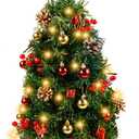 Blissun 2Ft Mini Christmas Tree, Artificial Christmas Pine Trees, Tabletop Xmas Tree, Mini Christmas Pine Tree with LED Lights, Star Tree Topper and Christmas Ornaments for Christmas Table Decorations