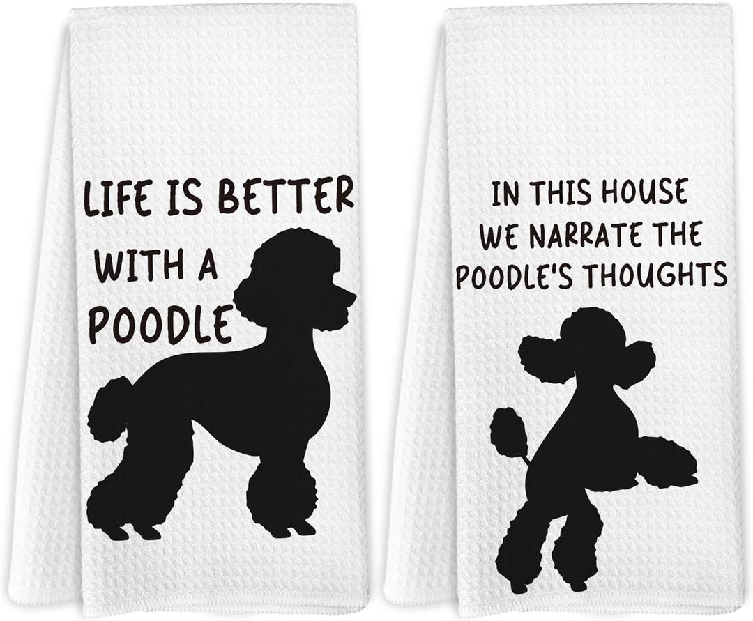 Poodle Gifts Kitchen Towels Set of 2, Poodle Gifts for Women, PoodleDecor Dish Towels Tea Towels for Kitchen, Black PoodleGifts Hand Towels for Bathroom, 16x24 Inches