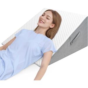 COOLBEBE Bed Wedge Pillow for Sleeping,12Inch Elevated Wedge Pillow for Sleep Apnea, 12" Foam Wedge Triangle Pad for Acid Reflux, Gerd and Snoring - Breathable Air Layer Washable Cover (White)