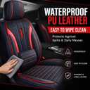 PU Leather Car Seat Covers Full Set, Airbag Compatible Automotive Seat Protectors, Waterproof & Non-Slip Universal Fit for Cars, Trucks, SUVs (5-Piece ,Red)