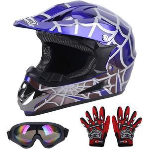 DOT Youth Dirt Bike Helmet for Boys & Girls Ages 5-14, Four Wheeler, Motocross, BMX, MX, UTV, Snowmobile, Go Kart, Racing, Skateboard, Baseball (Large, Blue Cobweb)