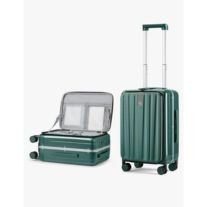 Hanke 20 Inch Carry On Luggage Aluminum Frame Front Opening Rolling Suitcase PC Hard Sided Luggage with Spinner Wheels Travel Luggage for Woman Men Gifts.(Dark Green)