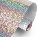HTVRONT Holographic Glitter Permanent Vinyl, 12" x 10ft Sparkle Silver Permanent Adhesive Vinyl, Easy to Weed & Transfer Glitter Roll Compatible with Cricut Cutting Machine, Crafts, Silhouette, Decal