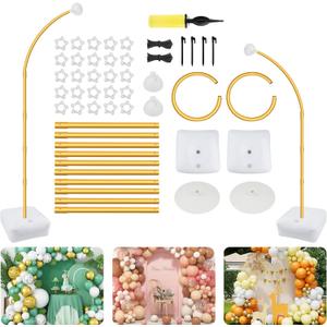 Balloon Arch Stand Kit 8.3FT & 6.4FT - Free Bending Top Half Arch Stand with Heavy Base, Extra-Long Balloon Frame for Floor/Wall Decor, Birthday Wedding Party (Golden) (Golden)