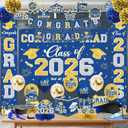 Graduation Decorations Class of 2026 Blue and Gold Graduation Decorations with Congrats Grad Banner,Backdrop,Porch Sign,Balloons,Hanging Swirls,Honeycomb Centerpieces,Box for Graduation Party Supplies