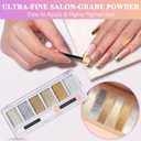 2 x Gold Silver Chrome Nail Powder, 6 Colors Holographic Unicorn Iridescent Nail Chrome Powder, Metallic Mirror Effect Light Gold Champagne Chrome Powder Palette Pigment Glitter for Nail Art