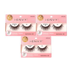 iEnvy Natural Eyelashes Lightweight False Lashes Multiangle and Volume 3D Natural Strip Lashes (3 Pack)