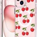 Magnetic for iPhone 15 Case, Cute Kawaii Girly Cherry-A Phone Case Compatible with MagSafe, Clear Soft Slim Fit Shockproof Protective Case for Women Girls for iPhone 15