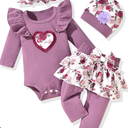 fioukiay Newborn Baby Girl Clothes Infant Girls Floral Love Printed Romper and Ruffle Pants Sets 4pcs Winter Fall Outfits, 3-6M