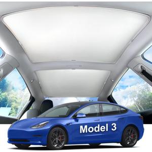 Tesla Model 32020-2025 Double-Layer Glass Sunshade Roof Red-Film Crystal Coatings,Easy Install with Clips, Foldable & Storage Bag UV Blocking Tesla Accessories Gray