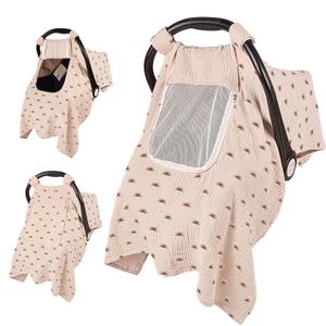 PRIMLECT Car Seat Cover Baby, 100% Muslin Baby Car Seat Cover, 3 in 1 Carseat Cover, Carseat Cover for Baby Easy to Get in & Out (Sun)