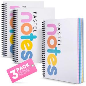 Spiral Notebook, 5x7 Inch Notebooks - Wirebound College Ruled Note Books, Bright Pastel Colored Lined Paper, Perforated Notepad Memo Books - Durable Poly Cover, Journaling Notebook - 100 Sheets - 3
