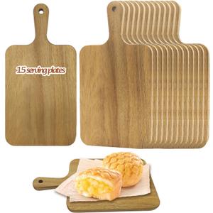 15 Pack Acacia Wood Cutting Board Bulk Wooden Serving Tray Kitchen Chopping Boards with Handle for Laser Engraving DIY Gift (13.8 x 7 Inch)