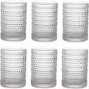ZOOFOX Set of 6 Vintage Drinking Glasses, 13 oz Clear Hobnail Glasses Tumbler, Embossed Design Glassware for Beverages, Water, Juice, Beer, Cocktail, Whiskey and Milk