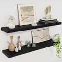 Fun Memories Floating Shelves for Wall, 30" Rustic Wood Deep Wall Mounted Shelves with Invisible Brackets for Decor & Storage, Floating Shelf for Living Room, Bathroom (Black, Set of 2), 30"W x 6.5"D, 2Packs