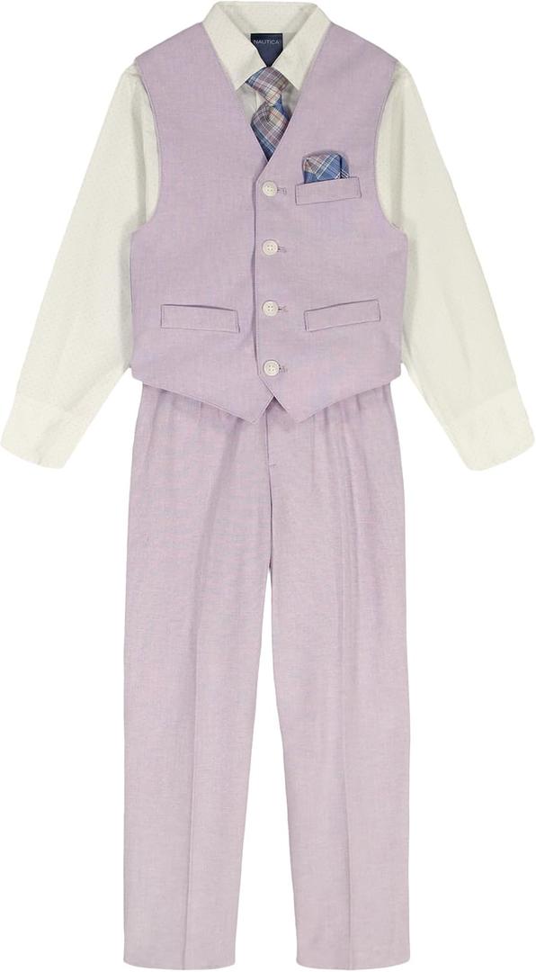 Nautica Boys' 4-piece Formal Suit Set with Vest, Pants, Collared Dress Shirt, and Tie
