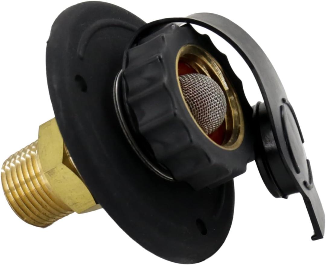RV Water Inlet Connection City Water Fill Inlet Flange Brass with Check Valve RV Water Hose Connector City Water Fill Flange City Water Hookup for Camper (Black)