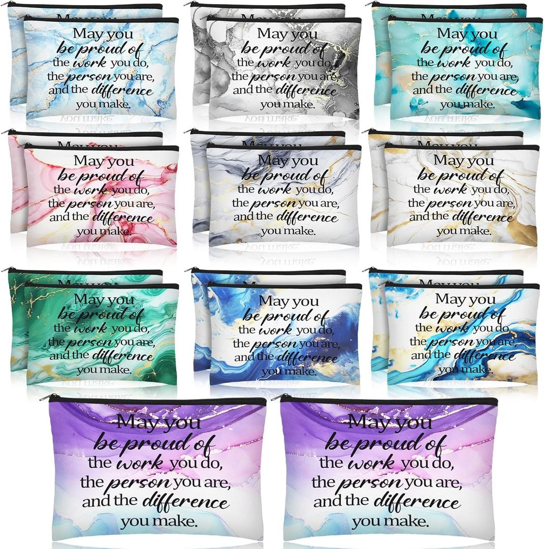 Sieral 20 Pcs Thank You Gifts for Women Inspirational Makeup Bag Bulk Mother Gifts Marble Cosmetic Bag with Zipper for Employee Appreciation Holiday Party