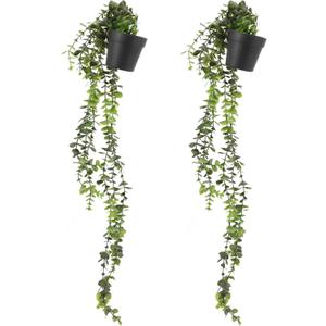 ARTIBETTER 2Pcs Faux Greenery Wall-Mounted Plant Ornaments Lifelike Rattan Vine Hanging for Indoor Outdoor Wedding Simulated Pendants Deep Green Leaves