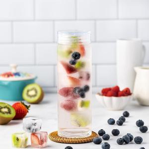 Glass Water Bottles - 2 Pack Wide Mouth Juice Bottles with Clear Lids for Juicing, Smoothies, Fruit Water, Teas, Beverage Storage - 16oz, Leakproof, Reusable, Borosilicate (16 oz)