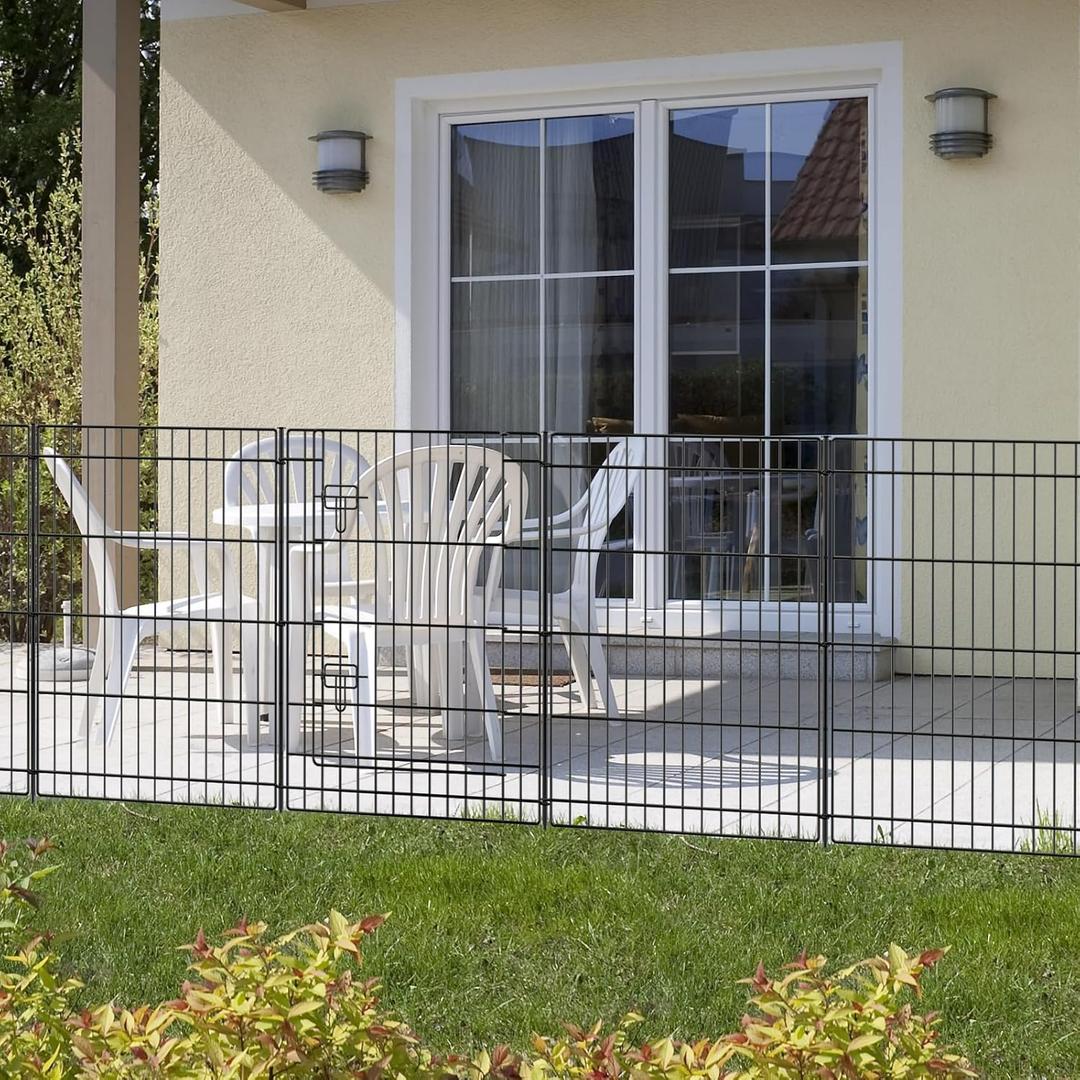 INJOPEXI Decorative Metal Garden Fence 6 Panels 11.8ft (L)30in (H) Garden Fence Outdoor 5 Fence Panels + 1 Gate Rustproof Wire No Dig Temporary Garden Fencing Animal Barrier Fencing for Yard Patio