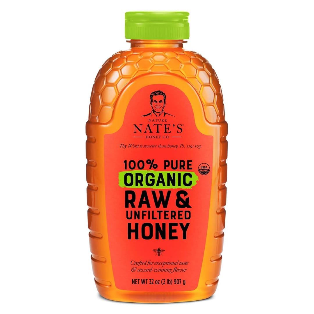 Nate's Organic 100% Pure, Raw & Unfiltered Honey - USDA Certified Organic - 32oz. Squeeze Bottle, BBD 09/14/26
