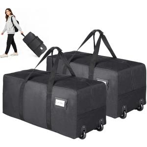 Heavy Duty Moving Bags with Wheels, 2-Pack 92L Foldable Rolling Duffle Bag | Extra Large Duffle Bag for Travel, Waterproof, Oxford, College Dorm Moving Bags, Packing Bags for Moving/Traveling/Camping