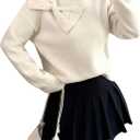 SOLY HUX Women's Sequin Bow Sweater Long Sleeve Tops Elegant Loose Pullovers Aesthetic Clothes (Size M)