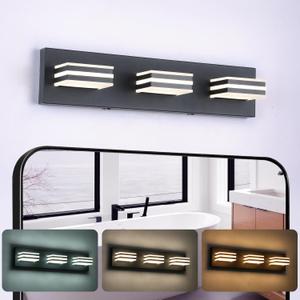 Black Vanity Lights for Bathroom Light Fixtures (3-Light, 20-Inch) Adjust 3 Colors Modern Bath Lighing Fixture Over Mirror LED Vanity Lighting
