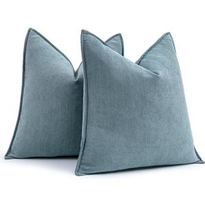 MIULEE Pack of 2 Dusty Blue Decorative Pillow Covers 20x20 Inch Soft Chenille Luxurious Couch Throw Pillows Farmhouse Cushion Covers with Elegant Design for Sofa Bedroom Living Room Home Decor (20" x 20" (Pack of 2))