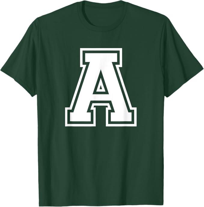 Letter A Name Initial Varsity Alphabet Monogram T-Shirt (Small, Black)