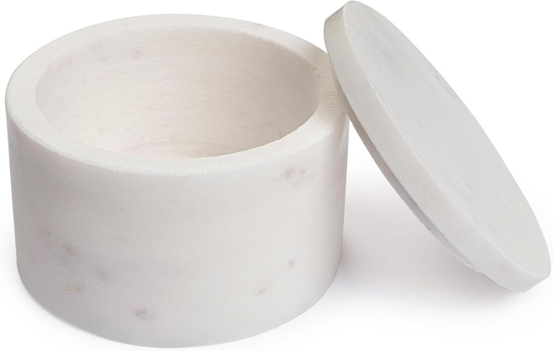 Repan White Marble Salt Cellar with Lid | 4x2.5 Inch Stone Storage Jar for Salt, Spices, Jewelry | Decorative Marble Container for Kitchen, Living Room, Bedroom, Bathroom and Home Décor
