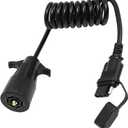 5ft 7 Way Round to 4 Way Pin Flat Trailer Connector Adapter Coiled Wiring Cable, Trailer Wiring Adapter Extension Harness for Truck RV Trailer