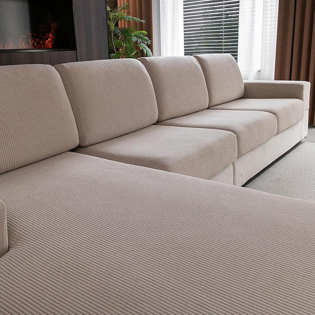 Sectional Couch Covers, Wear Resistant Stretch Sofa Covers Washable Soft Couch Cushion Covers Anti Slip Furniture Protector Sofa Slipcovers for Pets (3 Pieces 3 Seaters Cover, Light Brown) (3 Seaters, Light Brown)