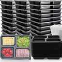 Noamus 50 Pack Meal Prep Containers, 34oz Leak-Proof Food Storage Box with Lid, Microwavable BPA Free Bento Lunch Plate, Stackable&Disposable Plastic To Go Takeout Pan for Freezer Safe, 4 Compartment