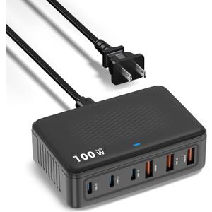 USB C Charger Block Charging Station, 100W 6Port GaN Fast Charging Brick Hub PD 3.0 USB C QC USB A Charger Cube Box Wall Charger Power Adapter for iPhone 16 15 14 13 Pro Max iPad Samsung Android Pixel