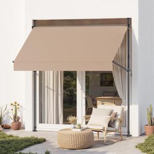 Grandekor Manual Retractable Awning,98" W x 118" H,No Drilling Outdoor Sun Shade Patio Awning,Adjustable Patio Door Window with UV 50+ Protection for Backyard,Garden,Balcony,Max Height 118",Khaki