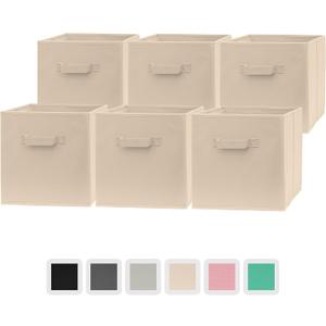 Pomatree 12x12x12 Inch Storage Cubes - 6 Pack - Fabric Cube Storage Bins | Dual Handles, Foldable | Home, Kids Room, Closet and Storage Basket Bin Organizers (Beige)