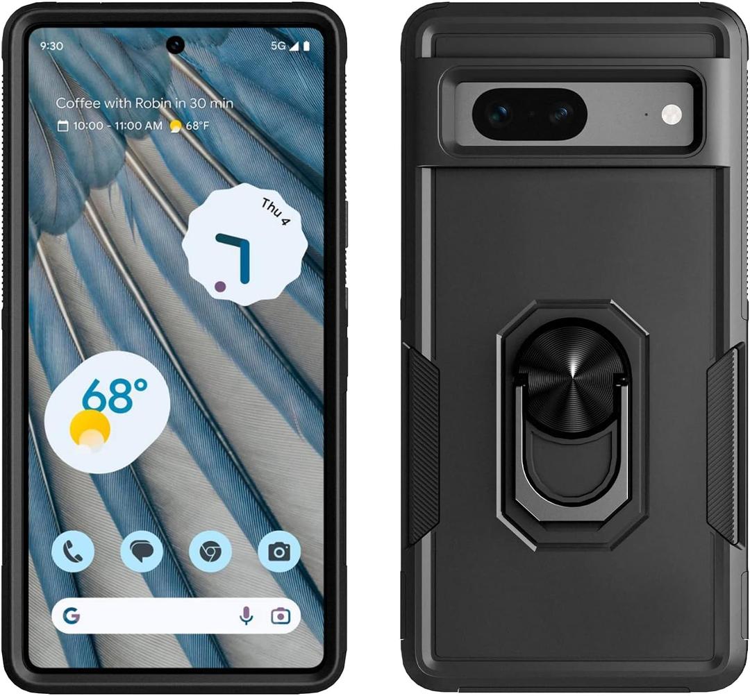 MIUOLV for Google Pixel 7A Case, Pixel 7A Phone Case with Magnetic 360 Rotating Ring Holder Kickstand, Dual Layer [Military-Grade] Shockproof Protective Case for Pixel 7A Black