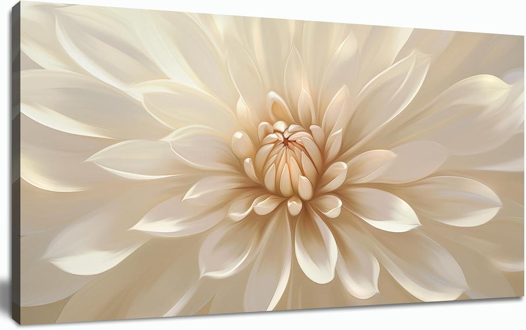 Trogonup Large Floral Canvas Wall Art for Living Room Modern White Gold Flower Botanical Landscape Artwork for Teen Girl’s Room Bedroom Office Kitchen 20x40 Inch