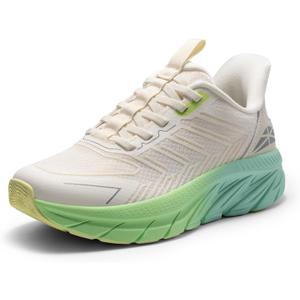 Women's Slip On Walking Shoes Running Comfortable Tennis Breathable Non Slip Athletic Gym Workout Cross Training Fashion Sneakers (7, Beige/Green)
