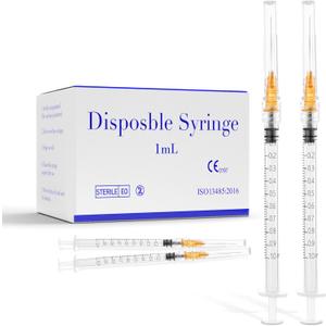 20 Pack 1ml Syringes 25G 1 Inch Lab Disposable Individually Sealed Packed, Luer Lock Syringes for Industrial Scientific Labs, Liquids Measuring and Dispensing